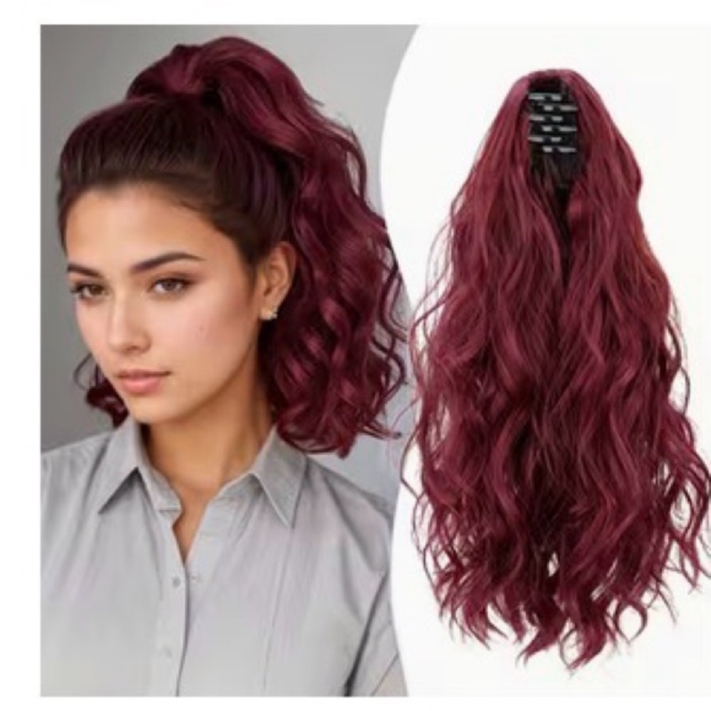 Burgundy Clip on Ponytail Hair Extension - Picture 1 of 3